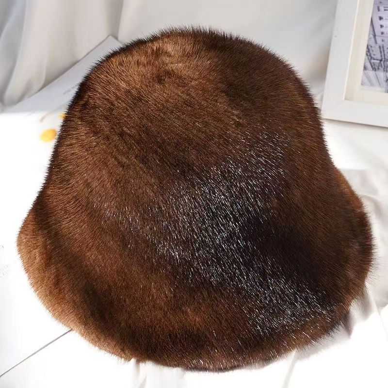 整皮水貂毛皮草渔夫帽女士冬季貂皮水桶帽护耳貂绒女帽渔夫女帽