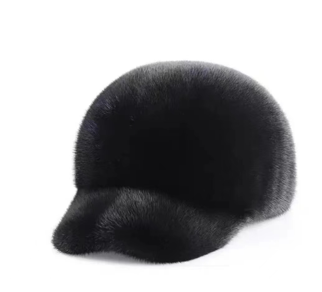 整皮水貂毛皮草帽子男女鸭舌帽冬季棒球帽保暖款整貂棒球帽