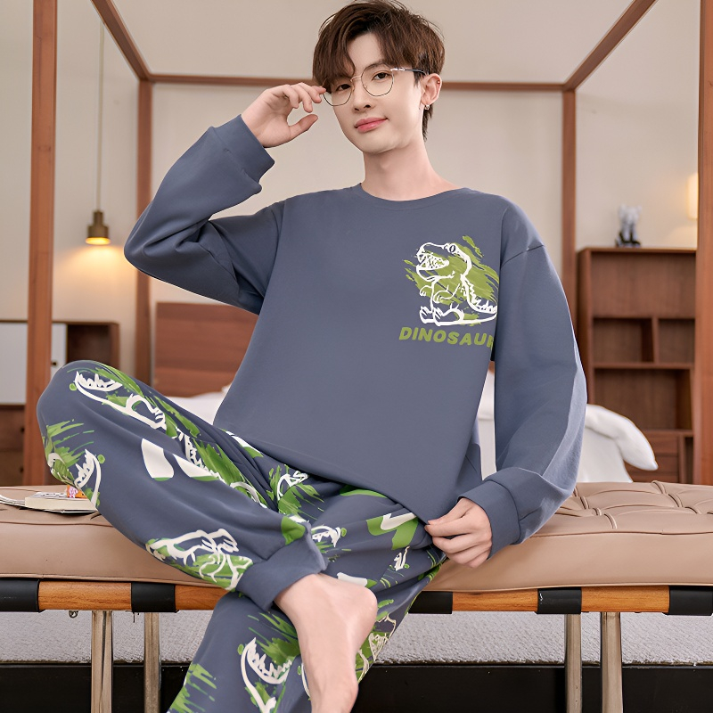 男士睡衣春秋款纯棉长袖青少年卡通男孩学生2024年新款家居服套装