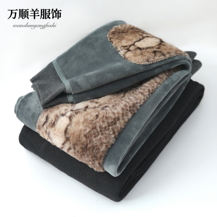 男士秋冬季加绒加厚宝宝绒长护膝护腰保暖裤高腰内穿打底加厚棉裤