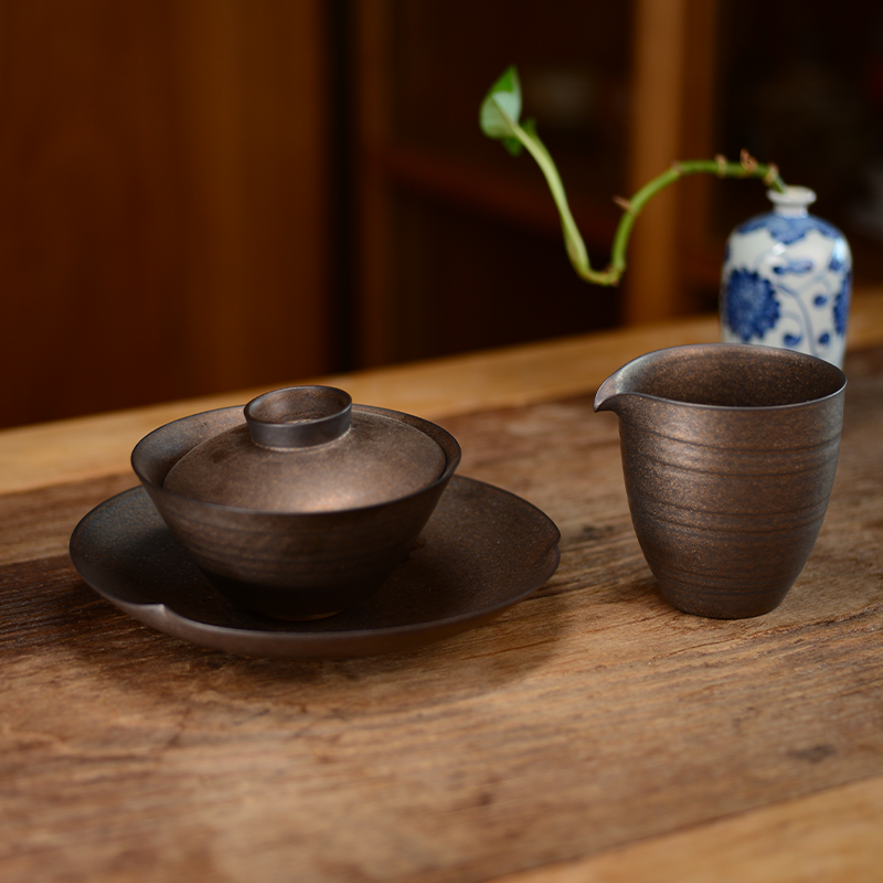 平舍嘉木中式三才盖碗景德镇细陶泥复古茶具家用创意茶道用具大号