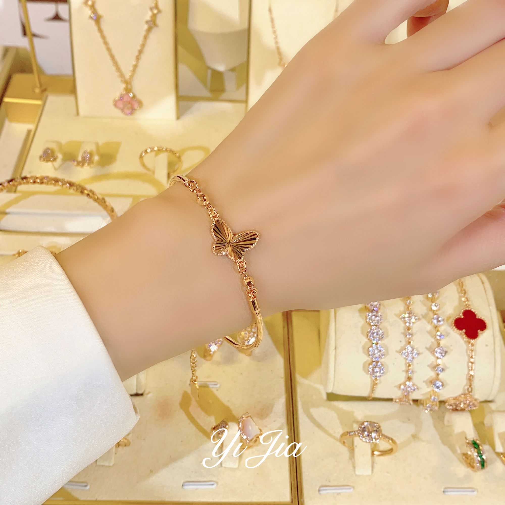 铜合金合成锆石手链 时尚高定系列横条蝴蝶手链FS1046