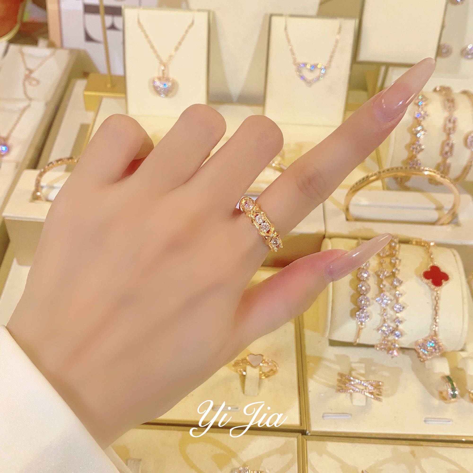 铜合金戒指 时尚交叉XO戒指FS756香槟色百搭轻奢气质镶嵌经典