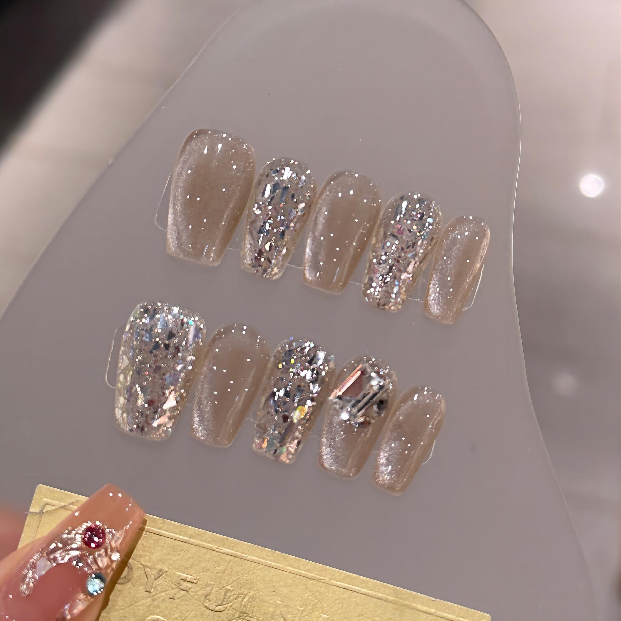 【雪松林影】简约纯欲穿戴式卸甲片闪钻手工定制穿戴甲穿戴甲