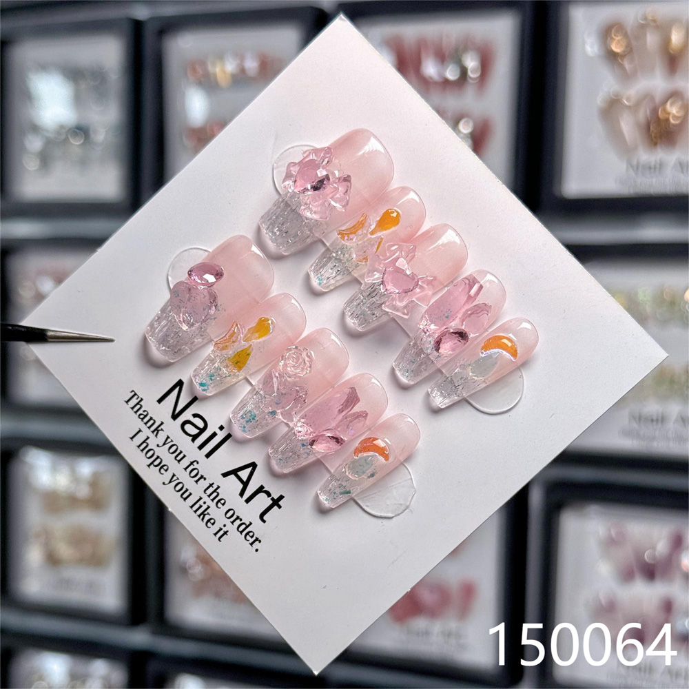 【607】冰晶蜜桃显白高级感美甲成品夏季新款指甲光疗 穿戴甲手工
