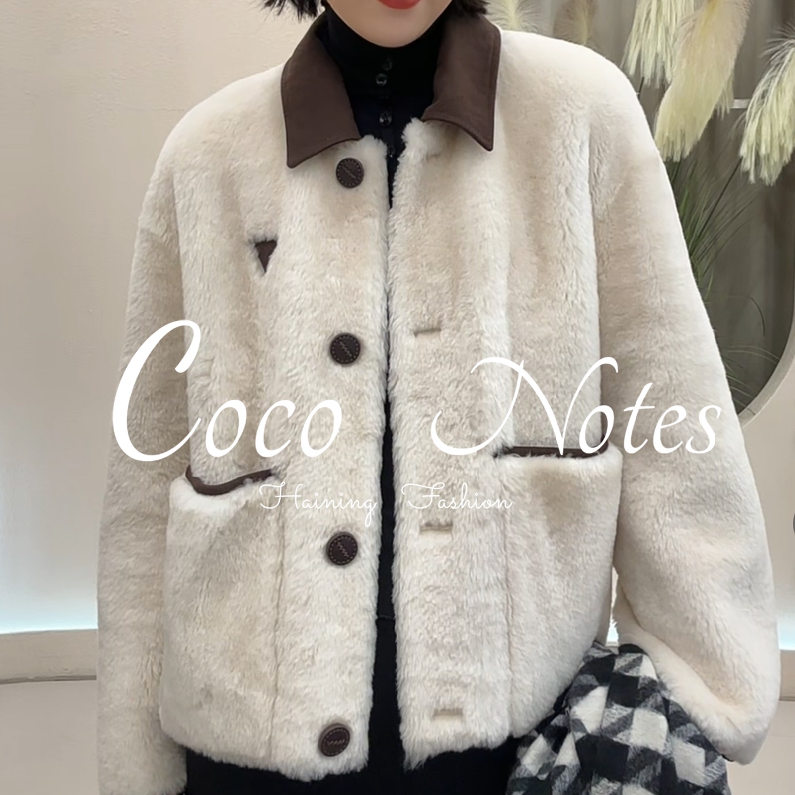 COCO NOTES【优雅小香风】9290美丽奴皮草休闲翻领高级皮毛一体外套