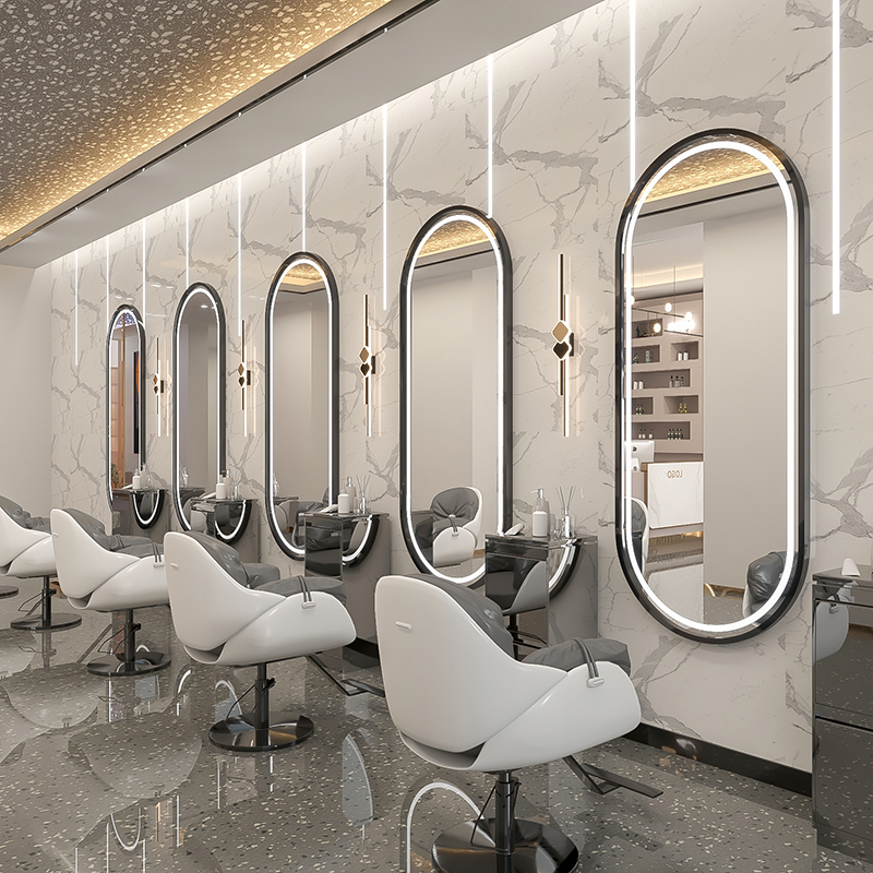 直播网红发廊专用网红潮挂墙单面美发店镜子带灯理发店镜台