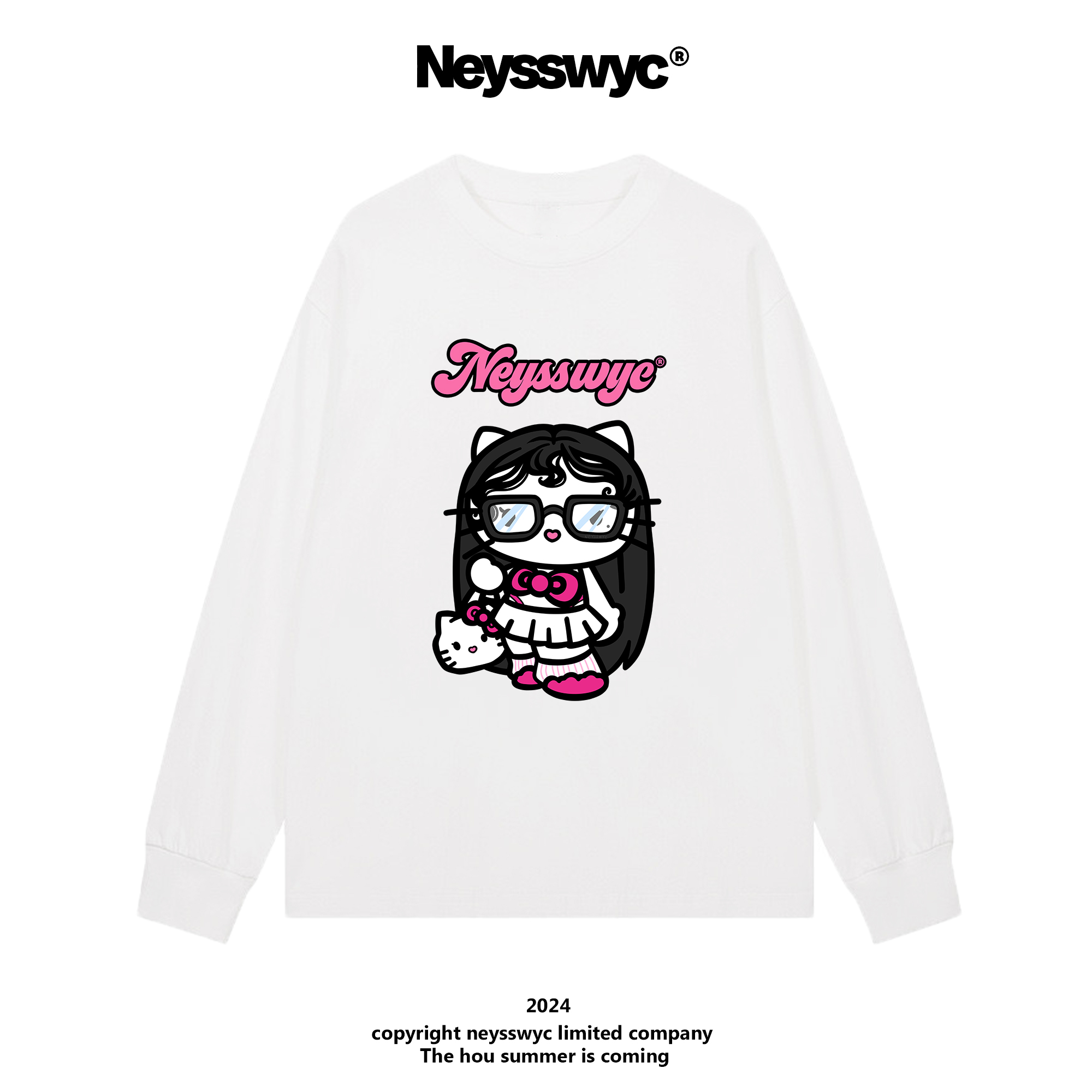 NEYSSWYC  【售完不补】胎毛KT黑白长袖T恤宽松打底可爱小众百搭ins