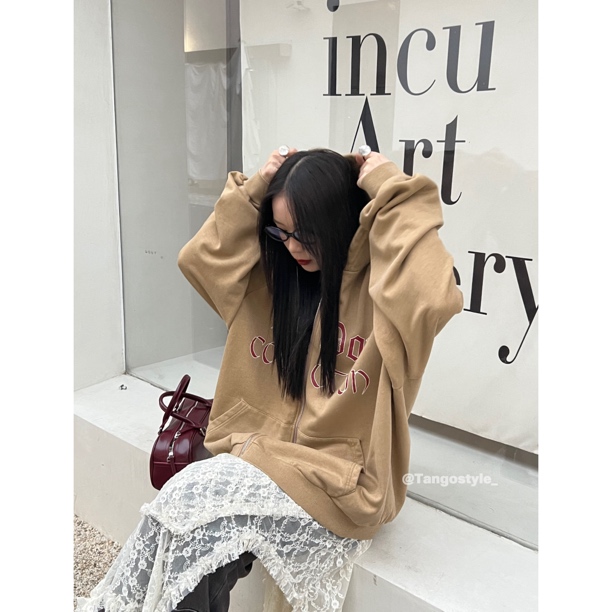 HELLOTANGO《约会日》小众休闲慵懒风宽松连帽外套53786#