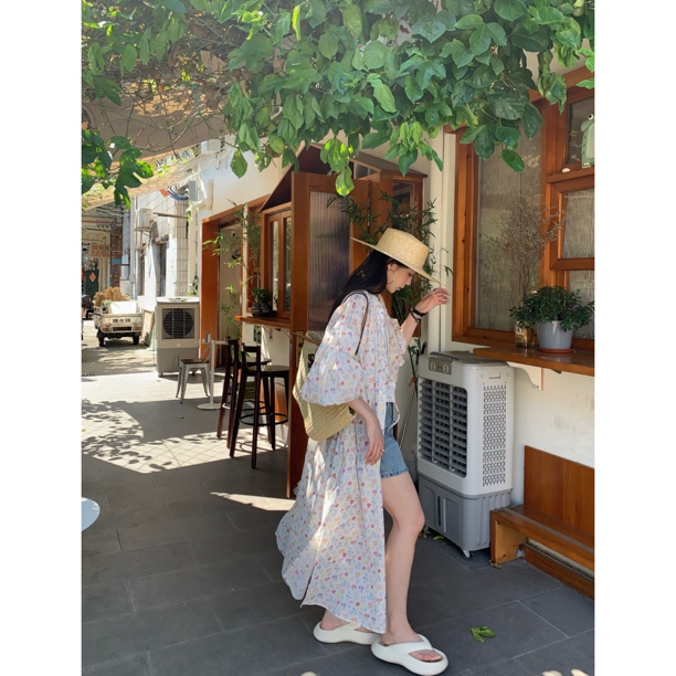 HELLOTANGO《绿野拾花》小众夏季法式休闲慵懒风碎花开衫24078#