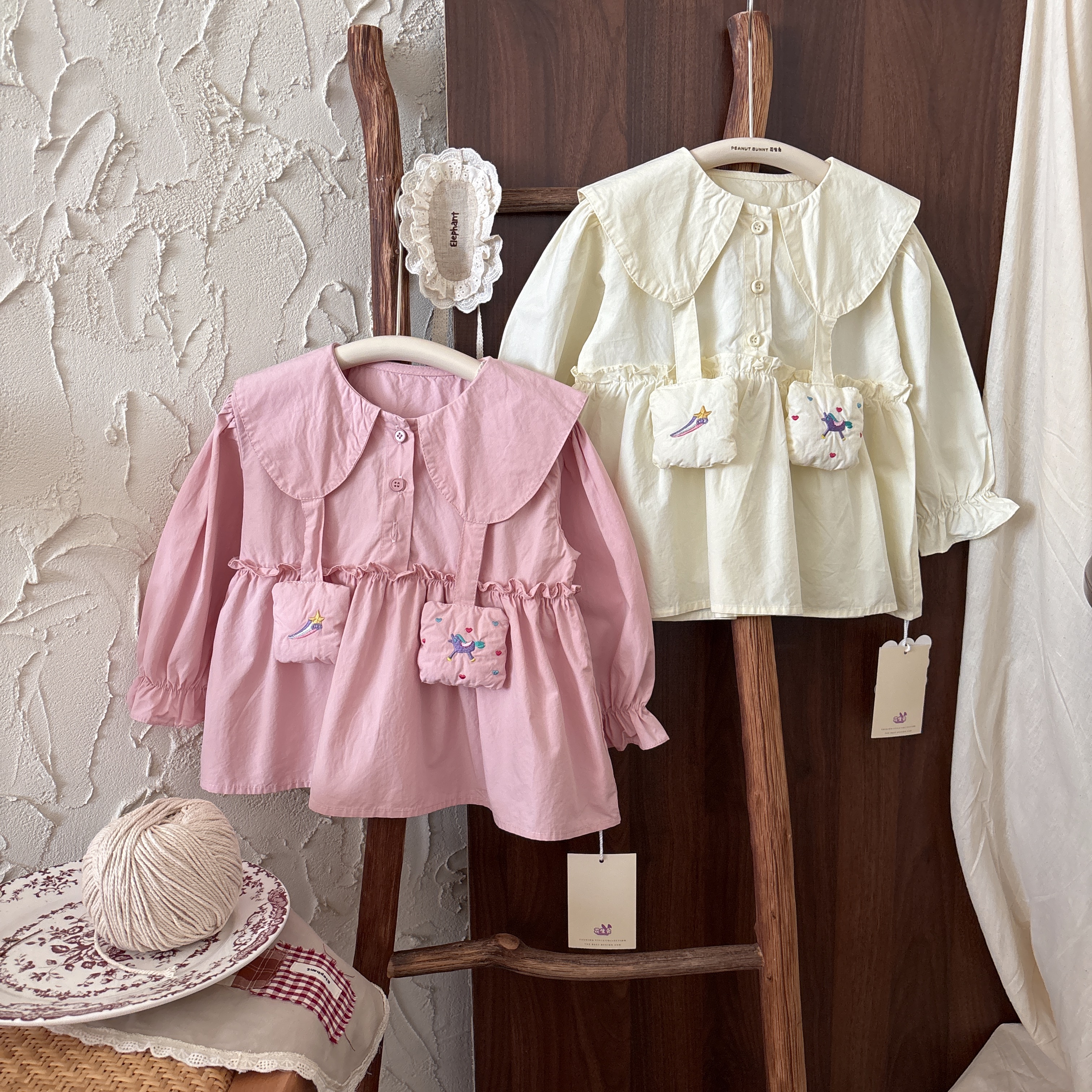 【现货】241033女童秋季新款中小儿童衬衫棉质休闲长袖打底衫