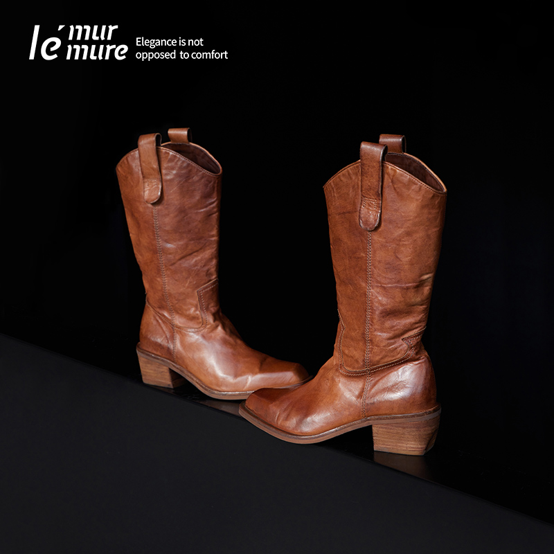 Le' Murmure 万变不离其“棕”原胚重工水洗马皮 中筒手工西部靴zb