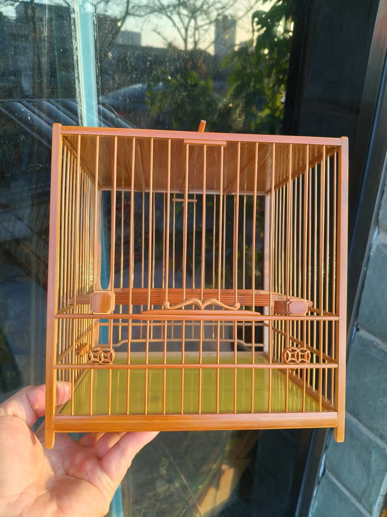 海鸥门花老竹留青皮料精工绣眼笼板笼直径约21厘米丝距约1.1厘米