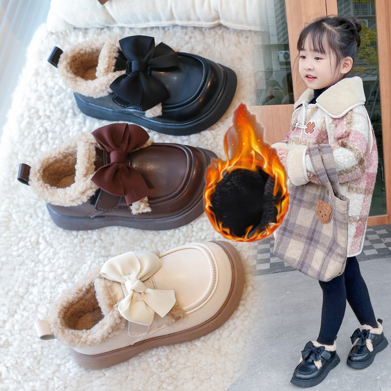 23-36女童冬款2025潮新款儿童二棉豆豆鞋小女孩公主加绒棉鞋软底