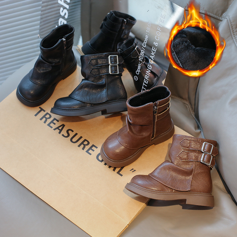 女童靴子二棉短靴中大童公主骑士靴2005秋冬季新款裤子加绒马丁靴