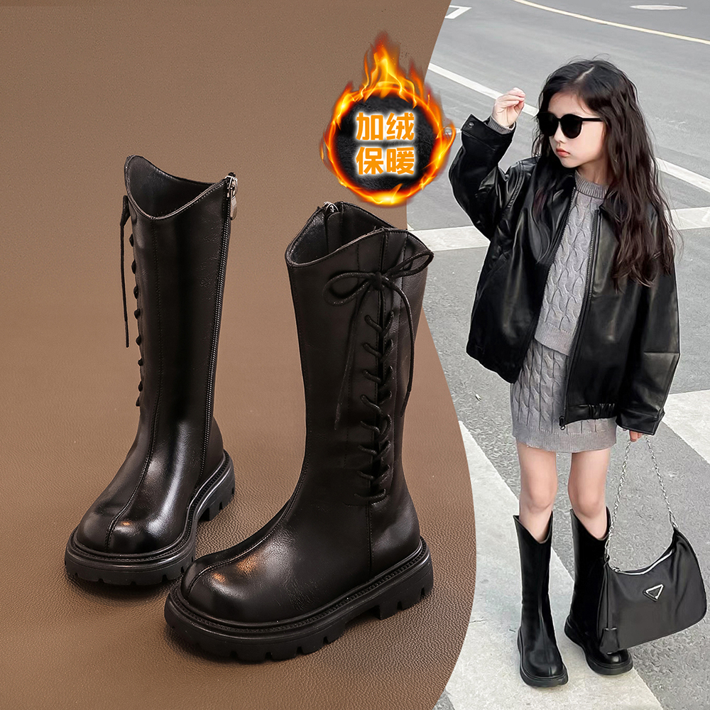 女童长靴子儿童鞋子2025冬款新款秋冬季宝宝长筒女孩高筒加绒软皮