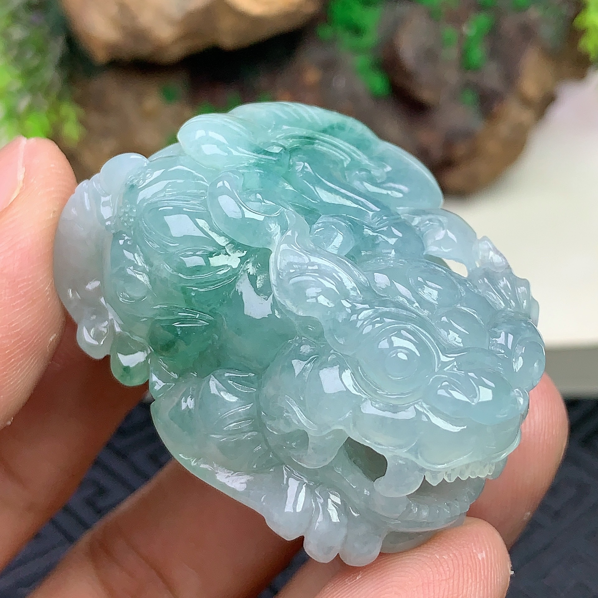 天然缅甸翡翠A货老坑冰润飘花口含珠招财貔貅吊坠