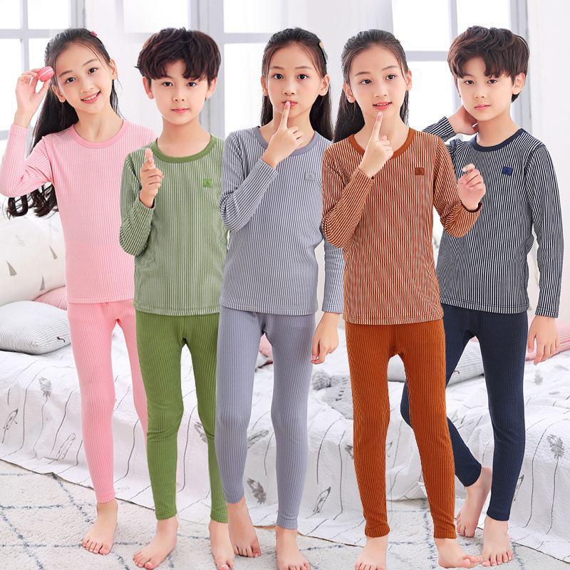 儿童保暖内衣套装男童女童装中大童秋衣秋裤加厚加绒德打底秋冬季