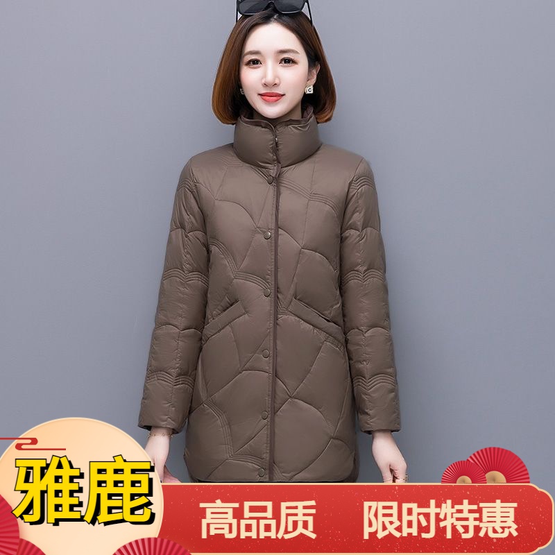 雅鹿新款羽绒服女中长款休闲百搭高档中年妈妈显瘦轻薄中老年羽绒