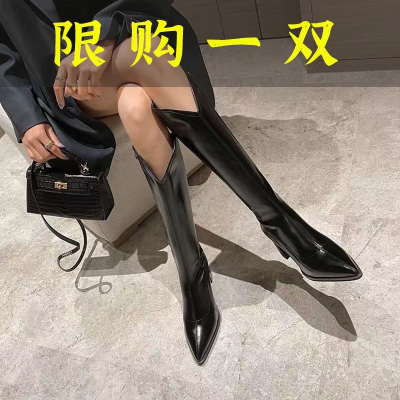 2023尖头高跟瘦瘦靴口瘦瘦长靴女真皮长筒靴骑女鞋