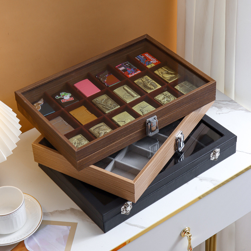 打火机收纳盒防风火机展示架收藏盒子展览展示透明带盖防尘大容量