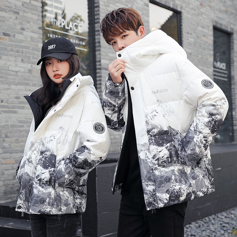 雪中飞短款渐变羽绒服男女雪山国潮加厚保暖外套男装2022情侣装冬