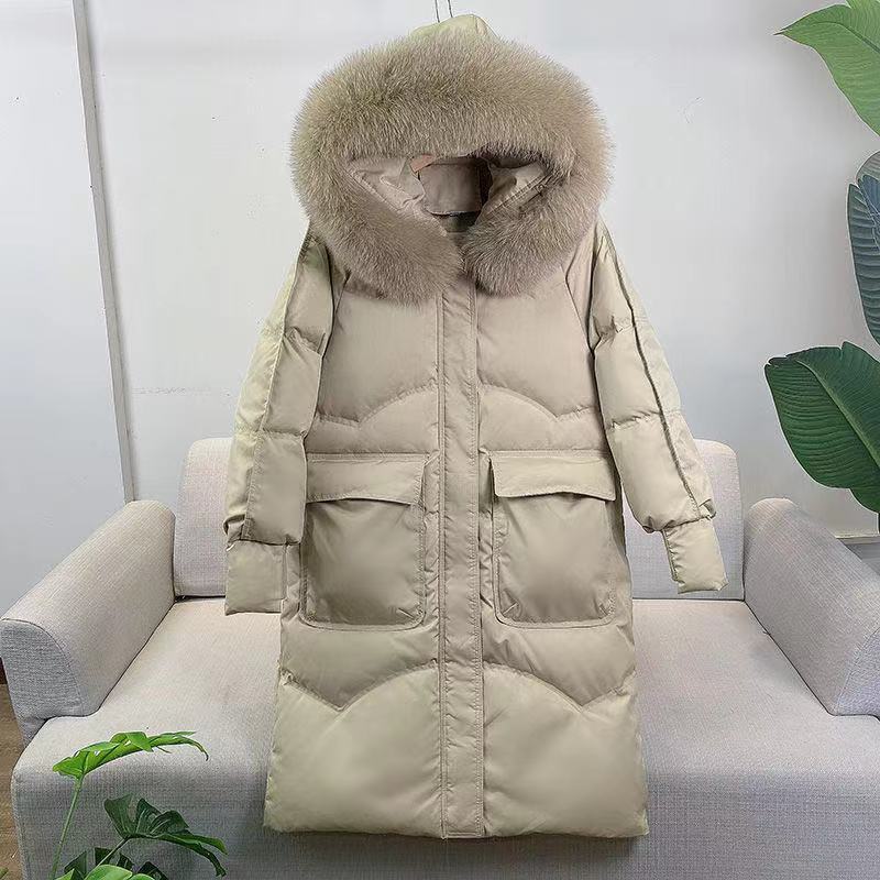 雪中飞韩版羽绒服女中长款2021冬季新款时尚显瘦大毛领白鸭绒加厚