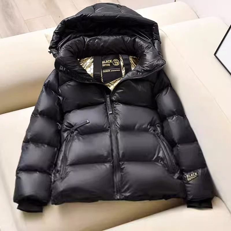 雪中飞2023新款羽绒服男士短款亮面免洗情侣加厚防寒服潮流黑金外