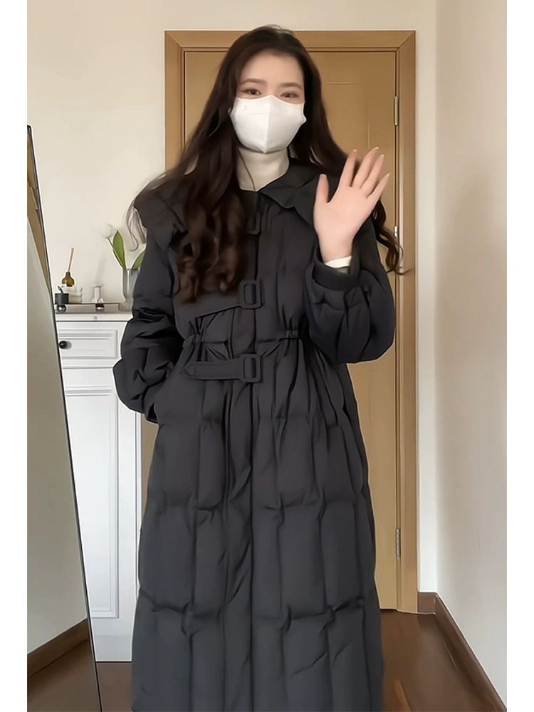 雪中飞羽绒服女2023年冬季新款韩版中长款海军领设计感洋气收腰小