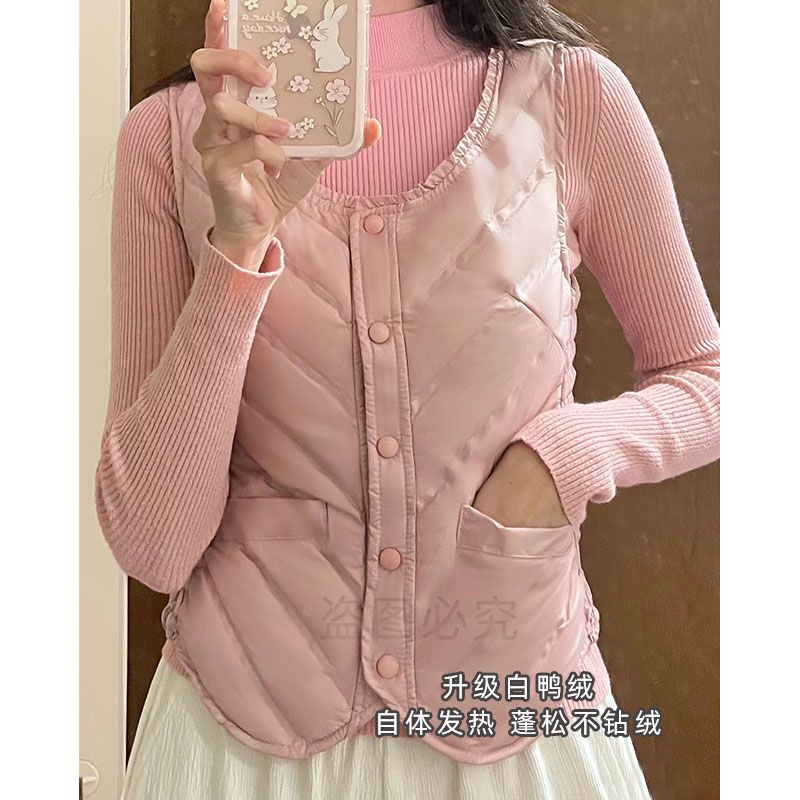 雪中飞小红书冬季短款轻薄白鸭绒羽绒马甲女外穿不跑绒大码保暖背