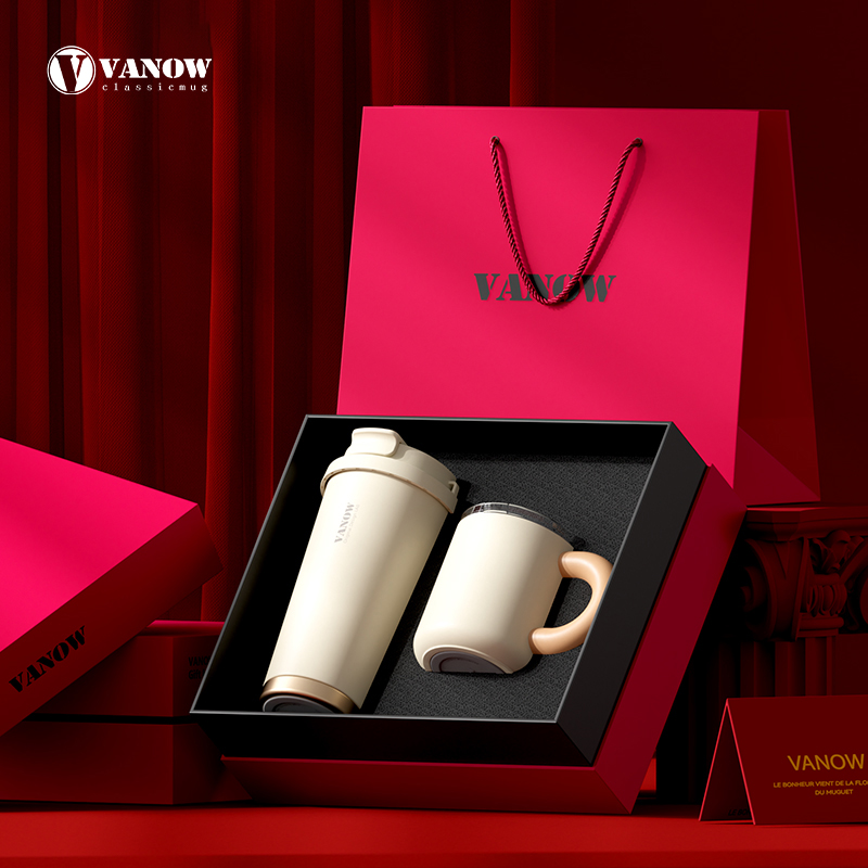 vanow高端商务保温杯吸管高档刻字家用保温杯对杯创意结婚伴手礼