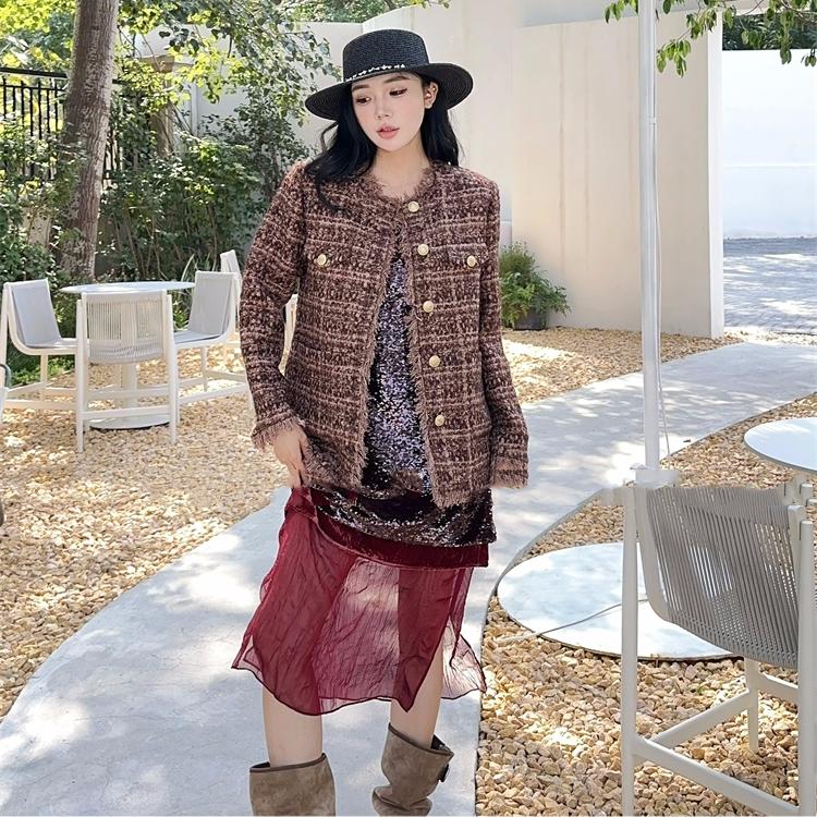 【IC小香风流苏外套】2024冬新品咖色粗花呢西装上衣女