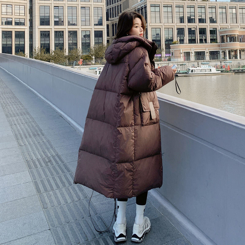 美拉德羽绒服女2023新款连帽过膝长款加厚白鸭绒冬季外套被子款潮
