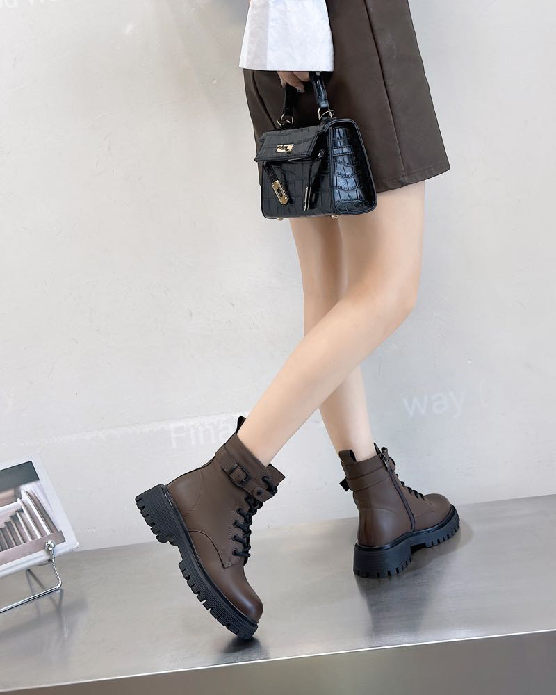 599-5街洋气短靴女新款秋冬厚底松糕机车马丁靴英伦风瘦瘦靴L2