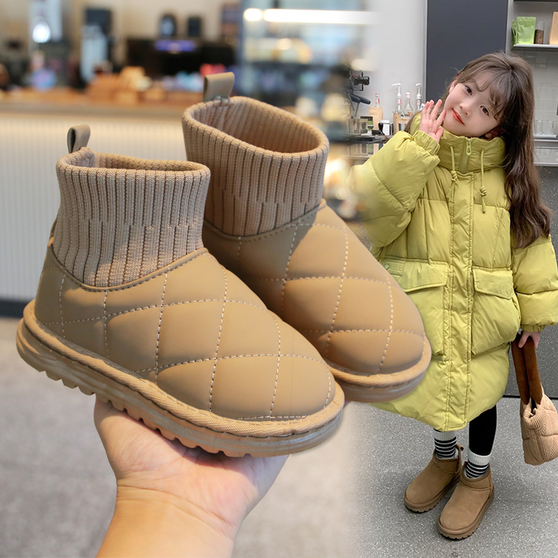 回力瑞儿童雪地靴女童靴子学生加绒棉靴袜靴2023冬季短靴防水棉鞋