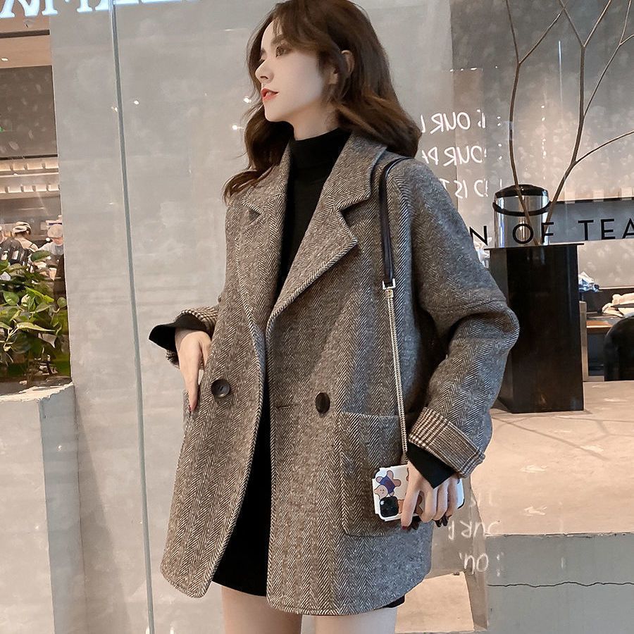 西装外套女2023秋冬季新款韩版英伦风毛呢宽松显瘦休闲小西服上衣
