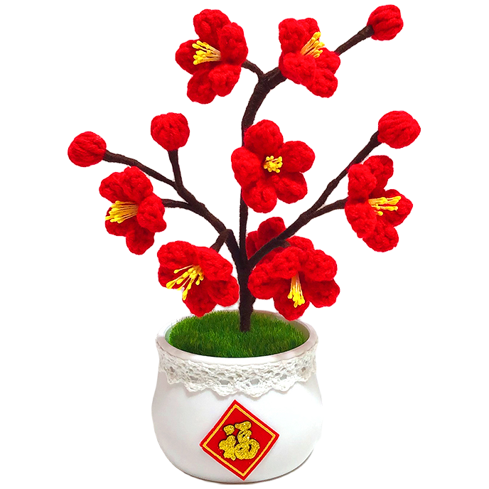 【腊梅盆栽材料包】纯手工DIY红色福字腊梅五福临门创意仿陶瓷盆栽