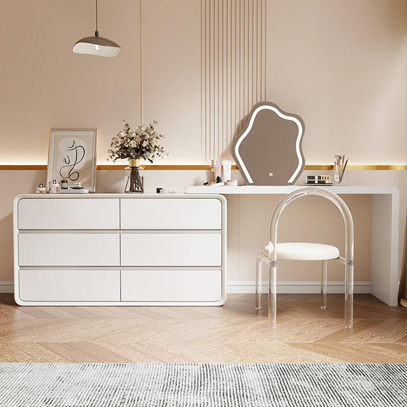 化妆桌梳妆台实木床尾斗柜一体奶油风卧室置物柜简约家用伸缩收纳