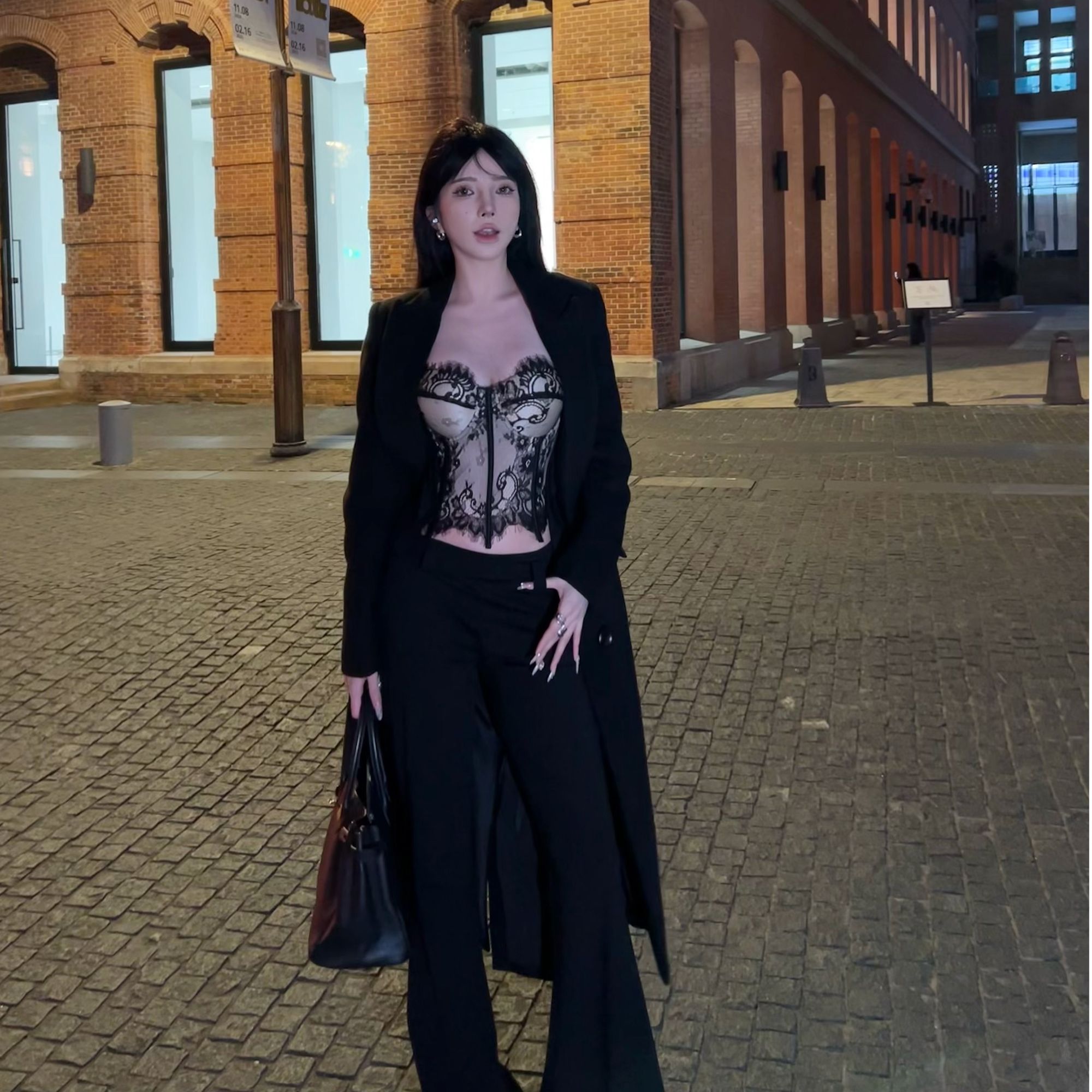 XIAOXUXU 长款气质高质感戗驳领毛呢大衣