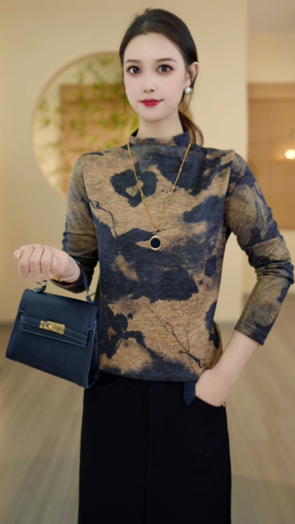 2024秋冬新款北恋月晚优雅半高领小衫套头T恤瘦长袖上衣保暖打底