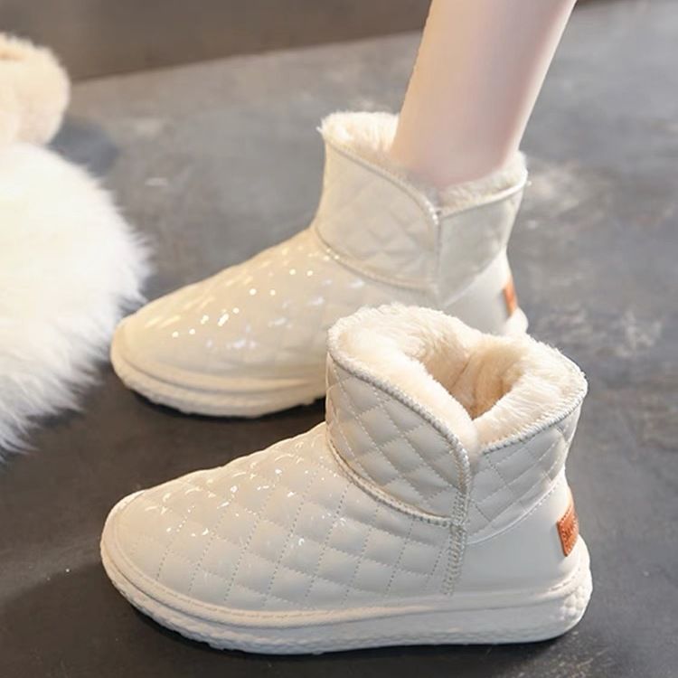 红蜻蜓牌皮毛一体雪地靴女2023年新款皮面防水棉鞋冬季女鞋加绒加