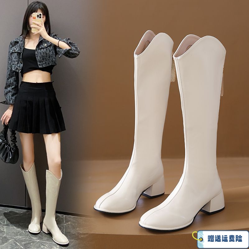 红蜻蜓牌软皮长筒靴女高筒靴小个子2023新款不过膝骑士靴弹力靴子
