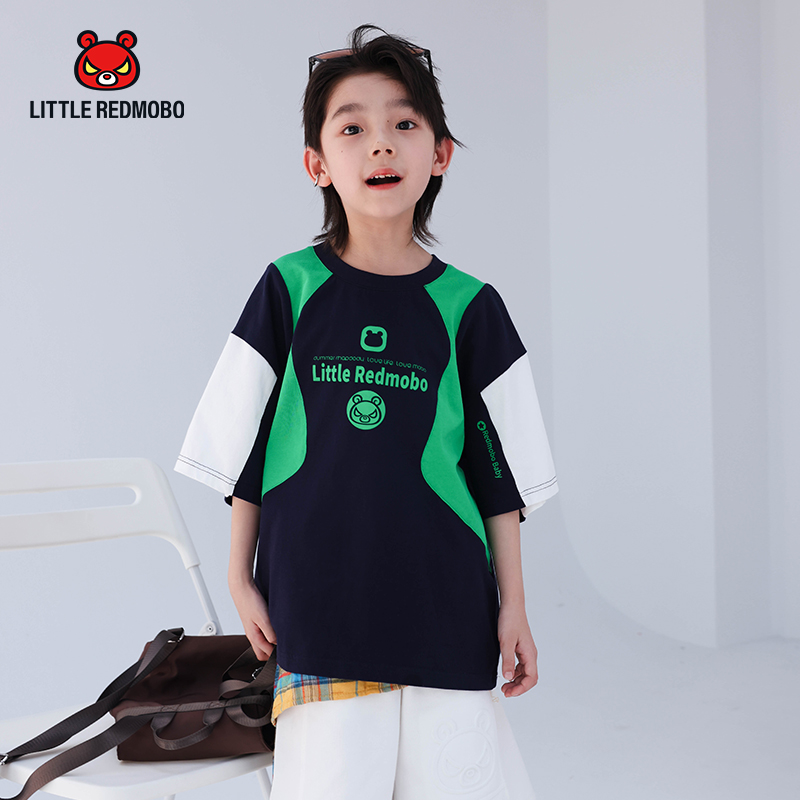 【魔霸专属】潮流潮酷2024年时尚拼接儿童夏季童装短袖T恤 XY-MB454