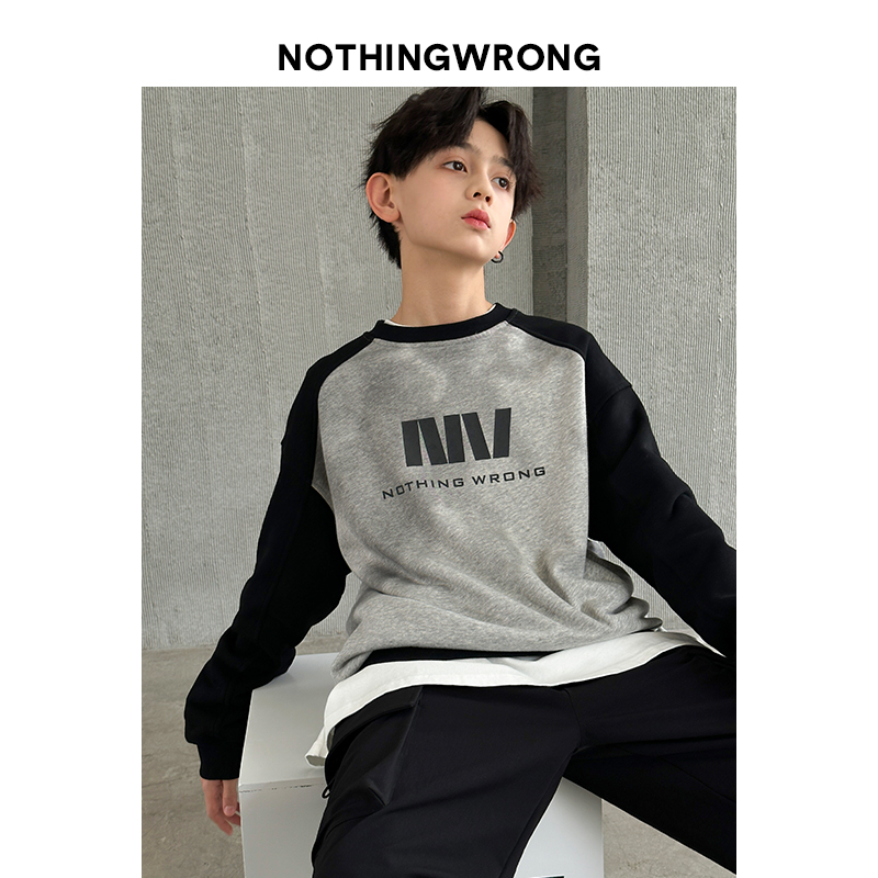 1.17【NW】若大王青少年简约字母拼接百搭春季童装卫衣 CY-NW019