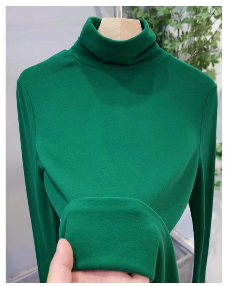 加厚堆堆领时尚打底衫秋冬加绒保暖百搭简约网红大码长袖T恤上衣