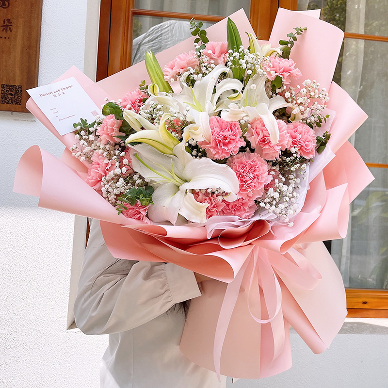 康乃馨百合玫瑰真花束全国鲜花同城上门配送北京广州上海生日花店
