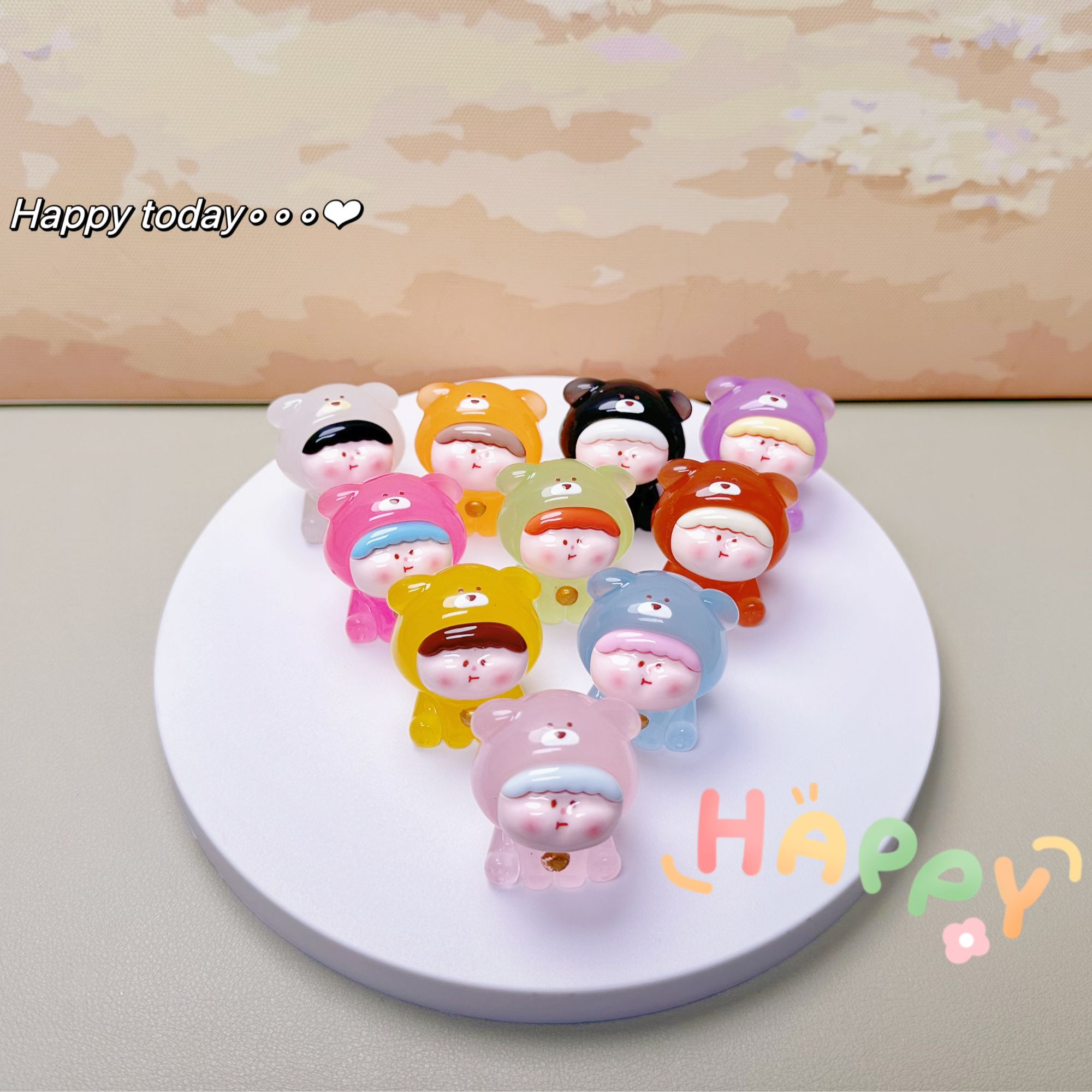 【九宫格+双色许愿+对碰】夜光小熊李四树脂DIY摆件饰品