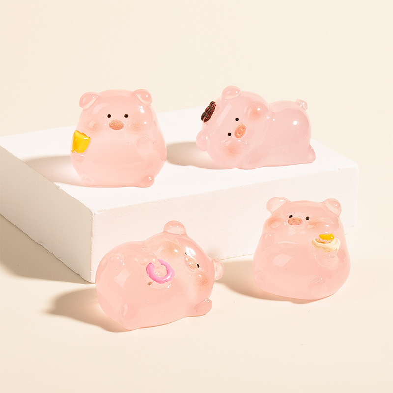 【九宫格】夜光卡通立体趴趴小粉猪DIY饰品树脂摆件
