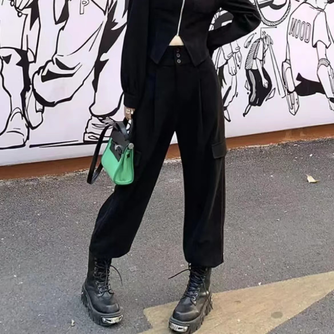 【甜简简】微胖mm秋季新款时尚百搭宽松休闲大码裤子18208