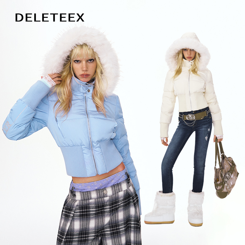 DeleteEX曼彻斯特复古时尚收腰羽绒服毛领短款冬季连帽保暖外套